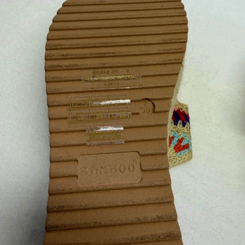 Bamboo Espadrille Platform Sandals Women Size 7 Granny Square Boho Slides Tan